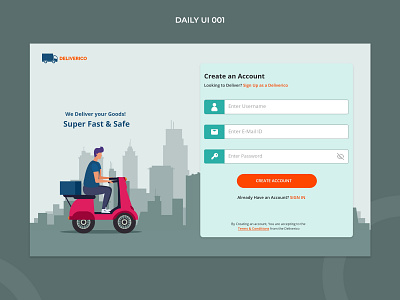 SIGN UP PAGE (DAILY UI CHALLENGE) 001 brand daily ui delivery illustration sign in sign up ui vector web page