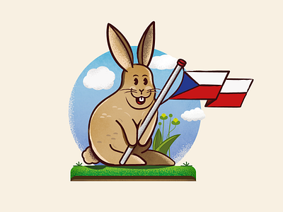 Czech Bunny Postcard animal bunny cute czech flag grass illustration postcard prague rabbit textures vector wild