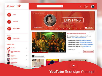 YouTube Redesign Concept adobe xd animation app behance behance concept branding clean creative designs dribbble dribbble player new style photoshop redesign shots typography ui user interface ux vector