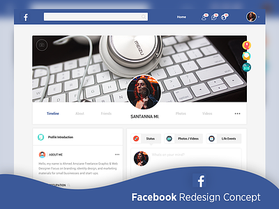 Facebook Redesign Concept adobe xd app behance clean creative design designs dribbble illustration new style photoshop redesign shots typography ui user interface ux web