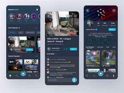 Streaming App Mobile Design app card clean discord game game live game ui gamer live live app live streaming mobile mobile app profile stream app streamer streaming twitch ui