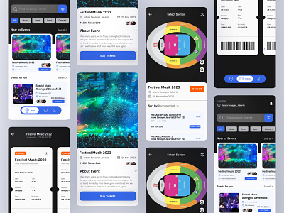 App - Concert Ticket Booking app app design booking booking app booking ticket concept concert interface mobile music select section ticket ticket app ticket events tickets booking