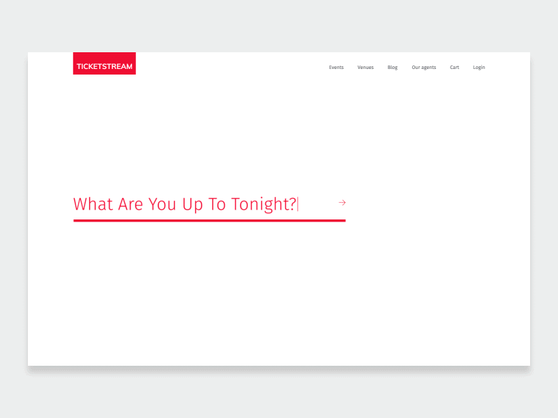 Tickestream search animation animation cards clean events minimal search typewriter website white