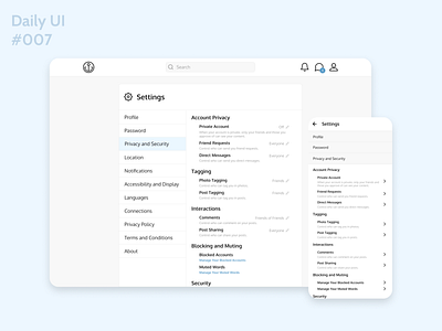 Daily UI 007 daily ui daily ui 007 dailyui007 dailyuichallenge figma mobile settings settings page webdesign