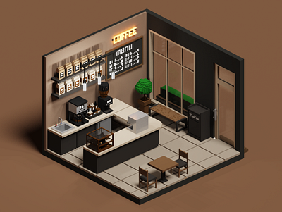 Coffee Shop 3d 3d art cafe coffee shop illustration isometric magicavoxel render voxel voxelart