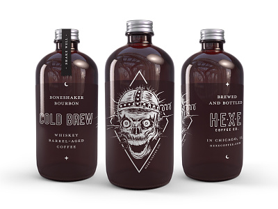 Hexe Coffee Co. 8oz. Cold Brew boneshaker bottle bourbon coffee cold brew diamond illustration label packaging skull