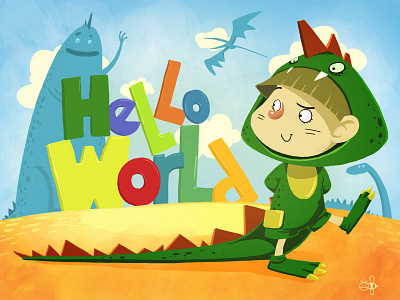 Hello world! illustration kid wacom