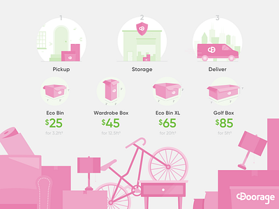 Doorage :: Iconography branding delivery graphic design icons graphics green iconography pink pricing tables slider storage web web design