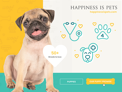 Happiness Is Pets :: Graphics & Icons brand branding button button style dog graphic happy healthy heart hover iconography icons paw puppies teal vet yellow