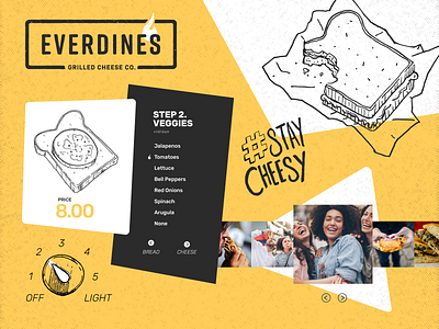 Everdine's :: Web Graphics brand customization customize food hand drawn illustration logo menu order sandwich social feed social media ui ux web web design yellow