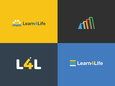 Learn4Life :: Branding Exploration blue book brand change green learning learning app logo pencil red sun yellow