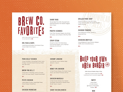 Arrowhead Ales :: Dinner Menu appetizer brewery burger dinner layout menu print pub rough texture