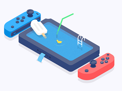 Switch Pool 2.5d flat game illustrator nintendo pool summer swimming switch vector