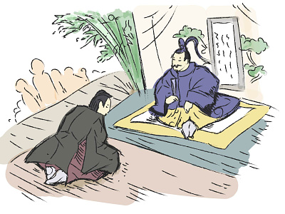Shogun and follower emperor hand sketch illustration japanese japanese art vector