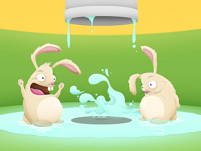 Billy and Bobby Rabbit animals cartoon character cute dettol digital holler illustration plug rabbit rabbits silly sink tap water