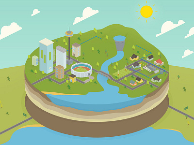 Flow Systems city community dam digital eskimo environment flow illustration isometric pipes river sustainable water