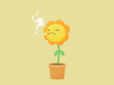 Fed Up Flower cartoon cigarette fed up flower freakin monsters grumpy illustration leaves petals pot smoking