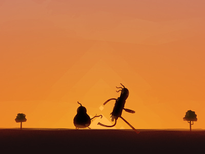 Running aboriginal australia desert game illustration outback running silhouette sun sunrise sunset trees