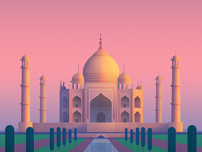 Taj Mahal building hopper illustration india sunset taj mahal
