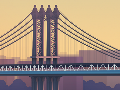 New York, New York bridge illustration landscape new york sunrise sunset