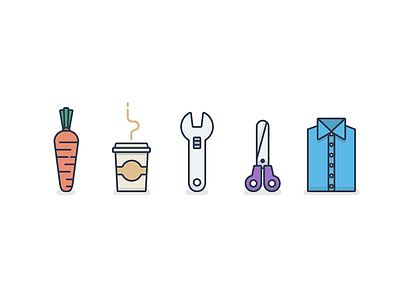 Retail Icons carrot coffee icons illustration retail scissors shirt spanner