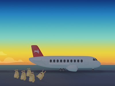 Bunny Yoga airline bunnies hopper illustration landscape meditation morning plane runway sky sunrise yoga