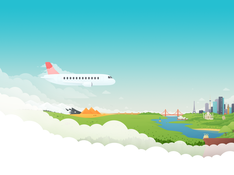 Hopper Website Hero Illustration - Day airplane day hero illustration landing landscape plane site travel website
