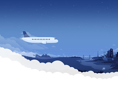 Hopper Website Hero Illustration - Night airplane hero illustration landscape night plane site travel website