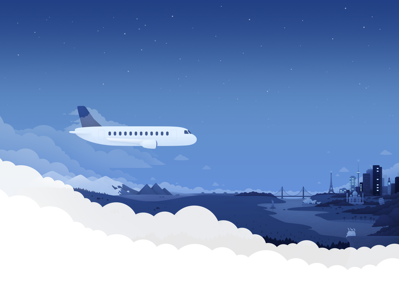 Hopper Website Hero Illustration - Night airplane hero illustration landscape night plane site travel website