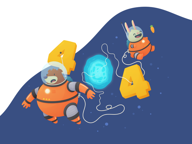 404 404 astronaut bear bunny illustration portal space website