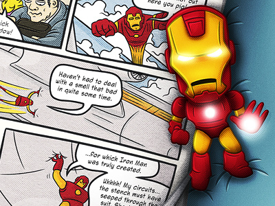 Iron Man Is Rad comic comic book digital halftone illustration iron man jet plane robot suit ten paces and draw the avengers tony stark