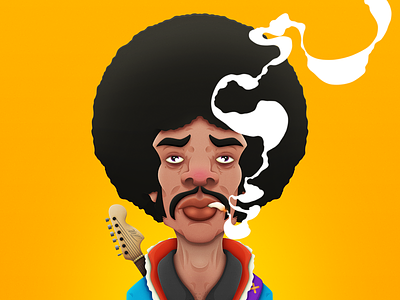 Hendrix Final afro boardroom caricature cartoon cigarette digital guitar holler illustration jimi hendrix joint moustache music musician portrait psychedelic rock singer smoke smoking