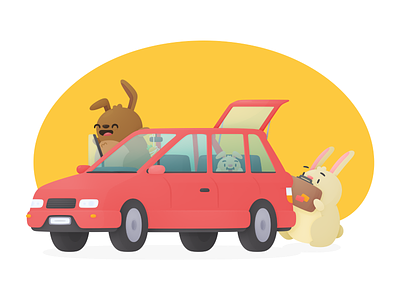 Car Rental bunnies car hopper illustration rental travel