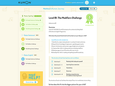 Kumon - user panel flat interface learning math ui ux