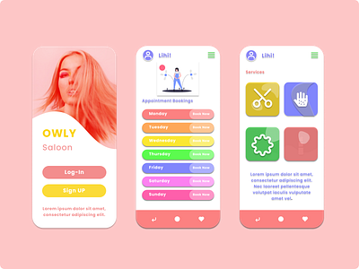 Simple mobile app design for a Saloon OWLY figmadesign mobile ui saloon symbol ui ux uidesign