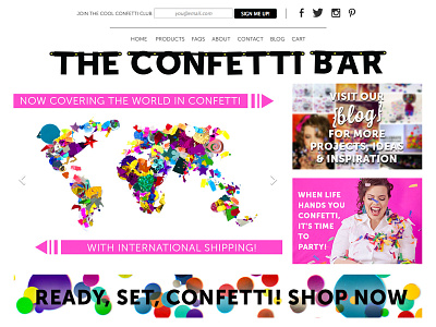 The Confetti Bar (New Homepage) clean colorful confetti landing page store