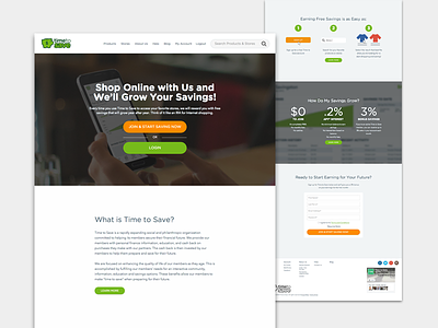Time to Save - Website Redesign: Home green homepage invest money piggy bank savings shopping white