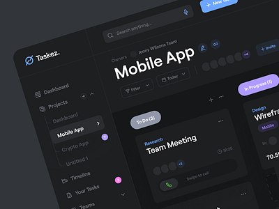 Taskez. – Dark mode app brand brand identity branding clean concept dashboard design graphic design illustration interface logo minimal mobile task managment ui ux web