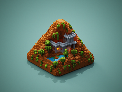 Random castle ruin in Mountain 3d magicavoxel mini tiny voxelart voxels