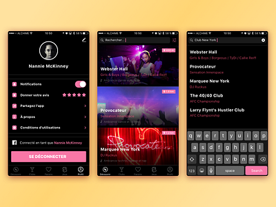 Clubs App - Events - Profil 🎉 app club color flat gradient interface ios iphone mobile pink ui ux