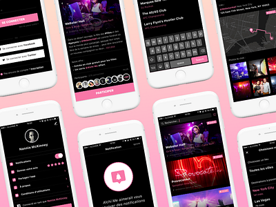 Full screens Clubs App - Events 👩🏻‍🎤 app club color flat gradient interface ios iphone mobile pink ui ux
