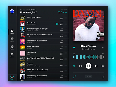 Music App 🎧🎙 album artist beat clean app dark design interface ios player playlist project sketch tablet ui design ux