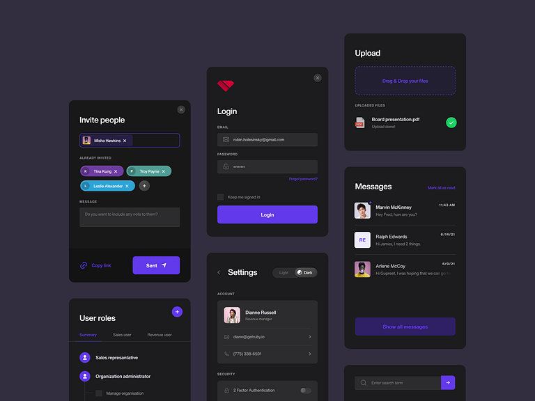 Dark & Light UI for Cards Components by Robin Holesinsky on Dribbble