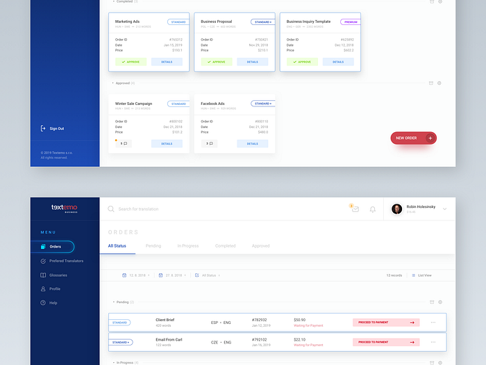 Textemo business dashboard for translations by Robin Holesinsky on Dribbble
