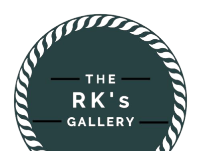 RK's Gallery LOGO badge design badge logo canva canva template gallary logo gallery illustration illustration art logo minimalist minimalist logo rk rk gallery typography white text