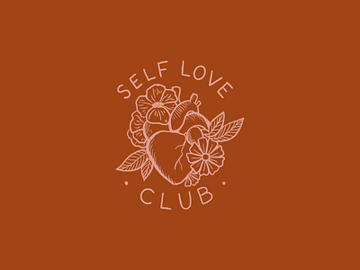 Self love club crest flowers heart illustration lettering line art logo self love valentines