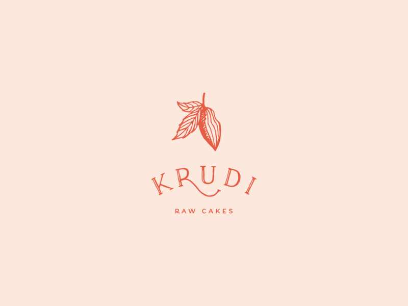 Krudi brand branding cacao cakes crest food hand drawn lettering logo raw serif vegan