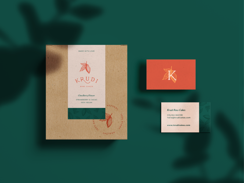 Krudi stationery branding business cards cakes cocoa logo logo design natural packaging stationery vegan