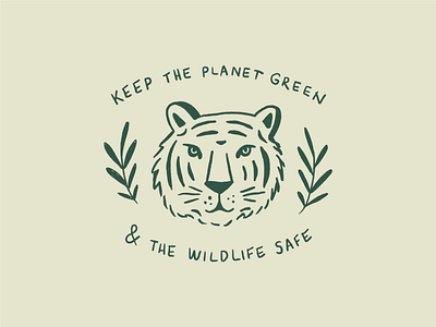 Tiger friend earth green illustration logo plants simple sketch t shirt tiger wild