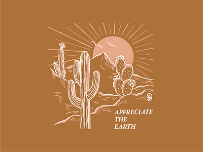 Appreciate the Earth desert hippie illustration line art mountains summer sun sunset t shirt vintage